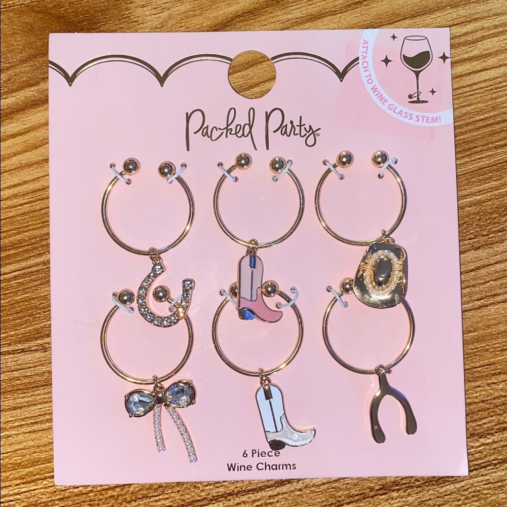 Packed Party | NWT Western Themed Wine Charms | Set Of Six | Cowgirl Rhinestone
